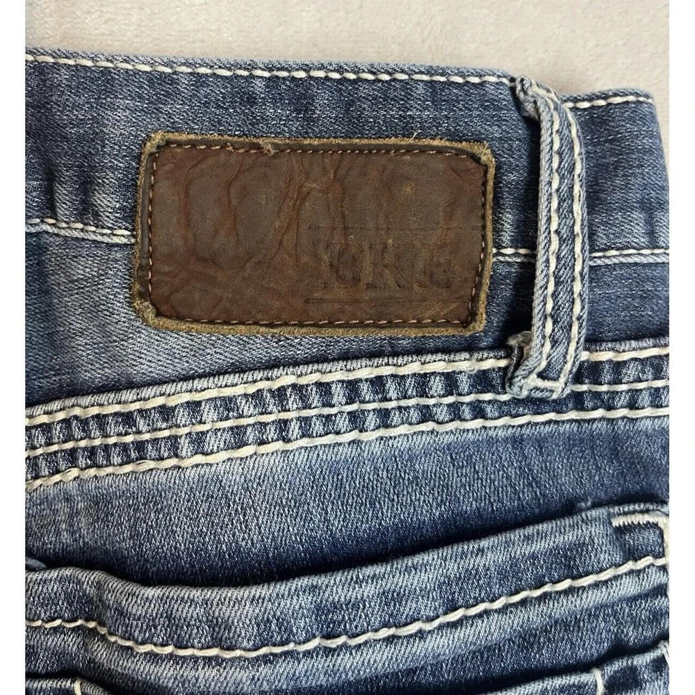 BKE Buckle Jake Jean Men 30L Blue Wash Straight Stretch Whisker Rodeo Cowboy
